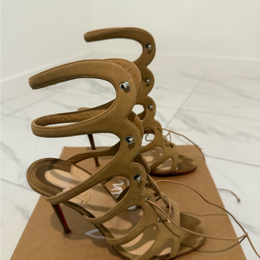 Christian Louboutin Brown Lace-Up Sandals - Picture 5 of 7